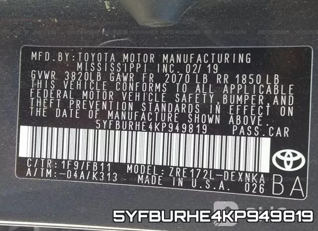 5YFBURHE4KP949819 фото 10
