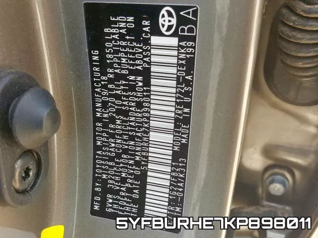 5YFBURHE7KP898011 фото 2