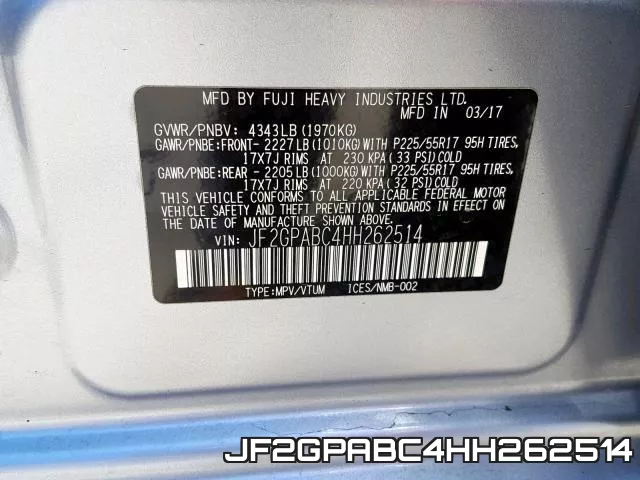 JF2GPABC4HH262514 фото 2