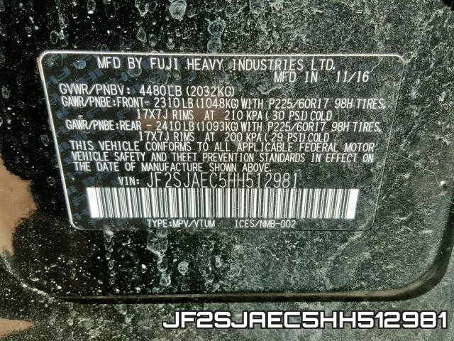 JF2SJAEC5HH512981 фото 2