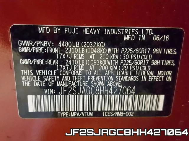 JF2SJAGC8HH427064 фото 2