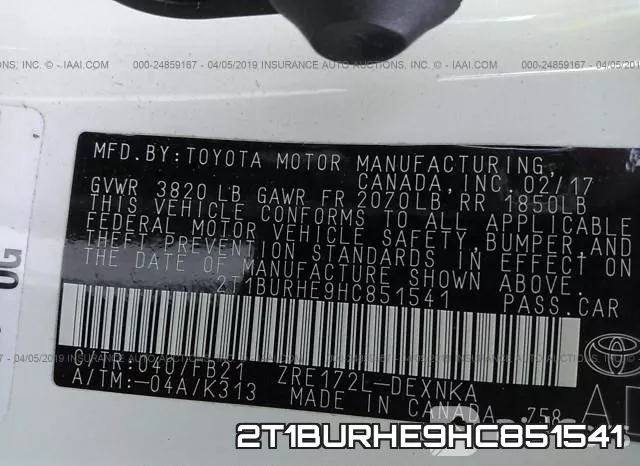 2T1BURHE9HC851541 фото 9