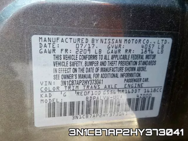 3N1CB7AP2HY373041 фото 2
