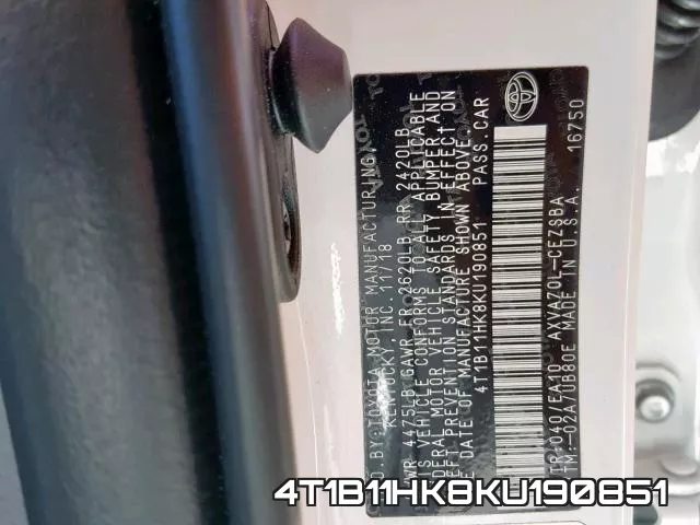 4T1B11HK8KU190851 фото 2