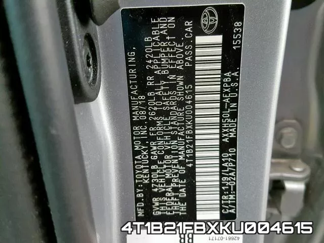 4T1B21FBXKU004615 фото 2