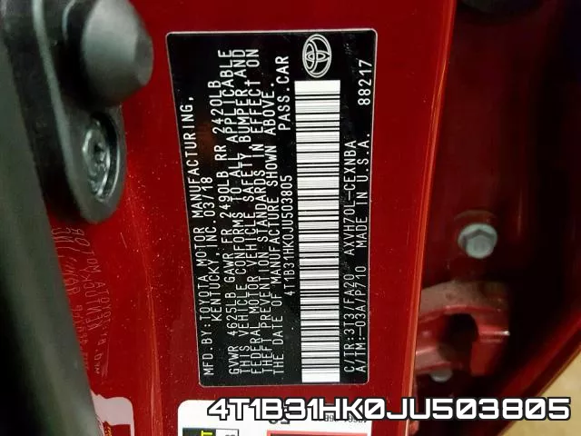 4T1B31HK0JU503805 фото 2