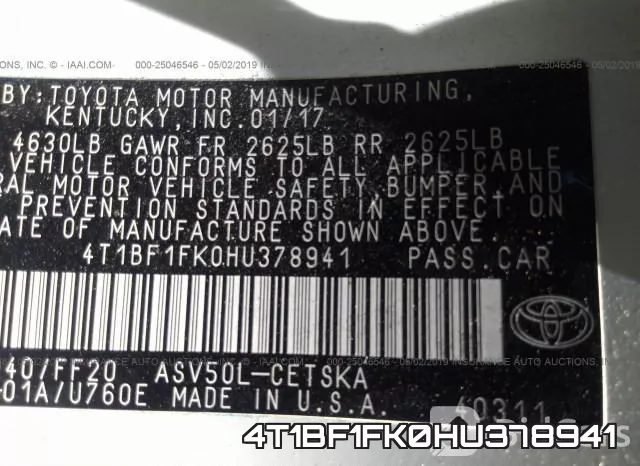 4T1BF1FK0HU378941 фото 10