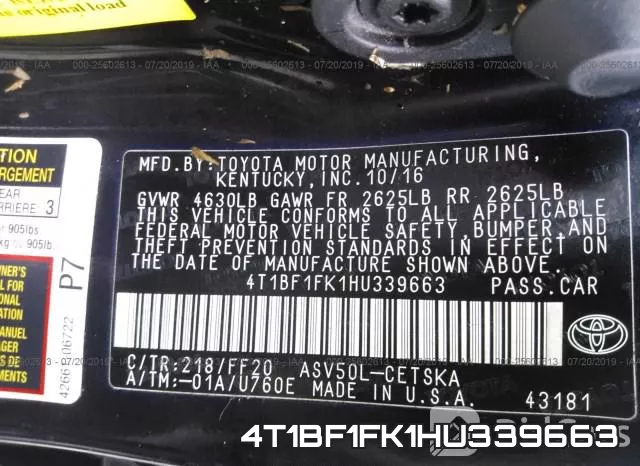 4T1BF1FK1HU339663 фото 10