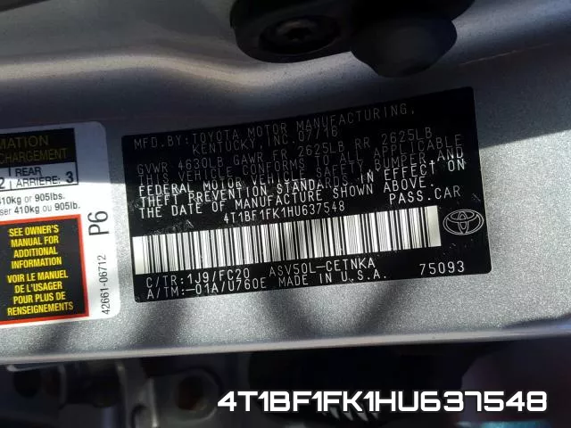 4T1BF1FK1HU637548 фото 2
