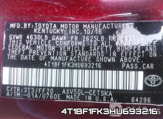 4T1BF1FK3HU693216 фото 10