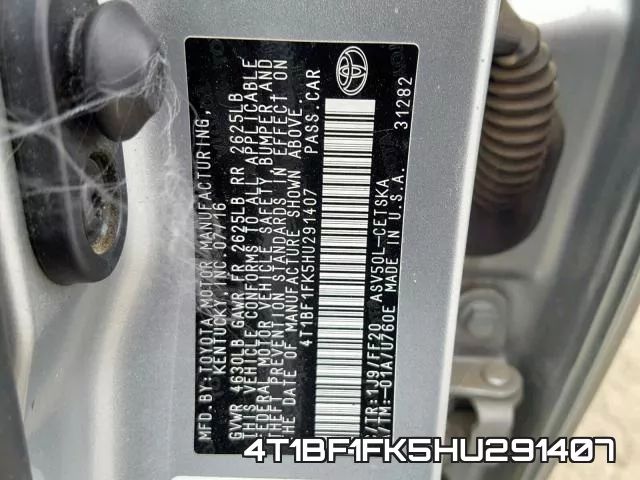 4T1BF1FK5HU291407 фото 2
