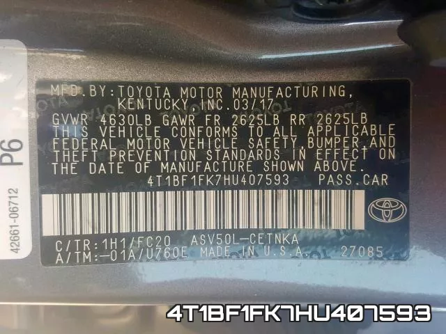 4T1BF1FK7HU407593 фото 2