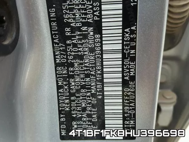 4T1BF1FK8HU396698 фото 2