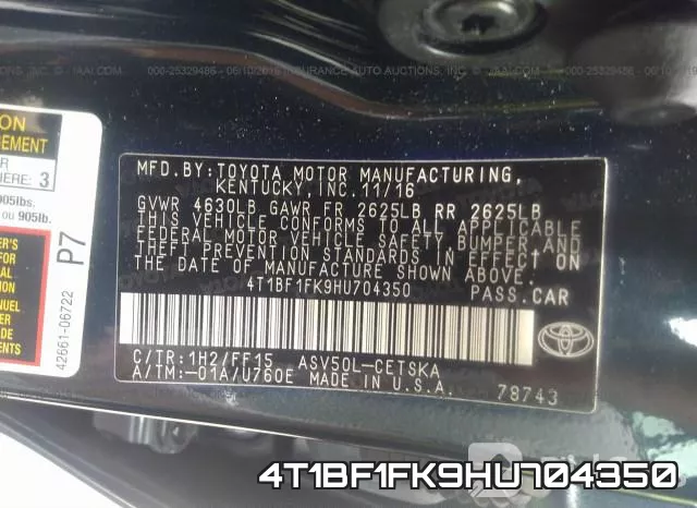 4T1BF1FK9HU704350 фото 10