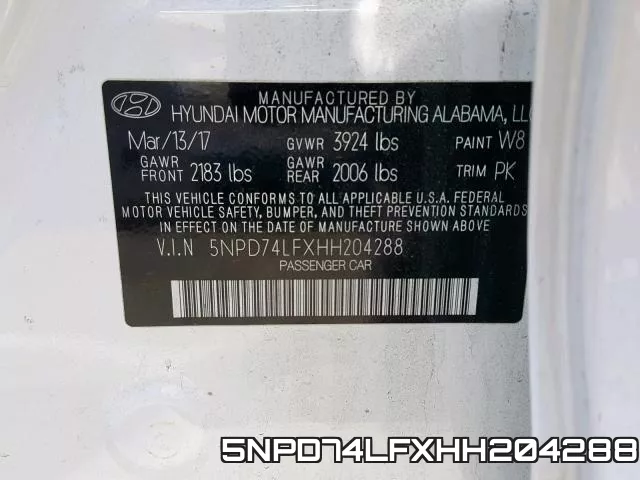 5NPD74LFXHH204288 фото 2