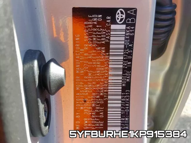 5YFBURHE1KP915384 фото 2