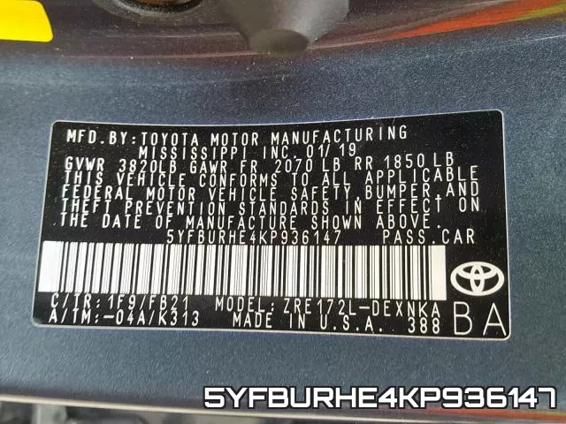 5YFBURHE4KP936147 фото 2