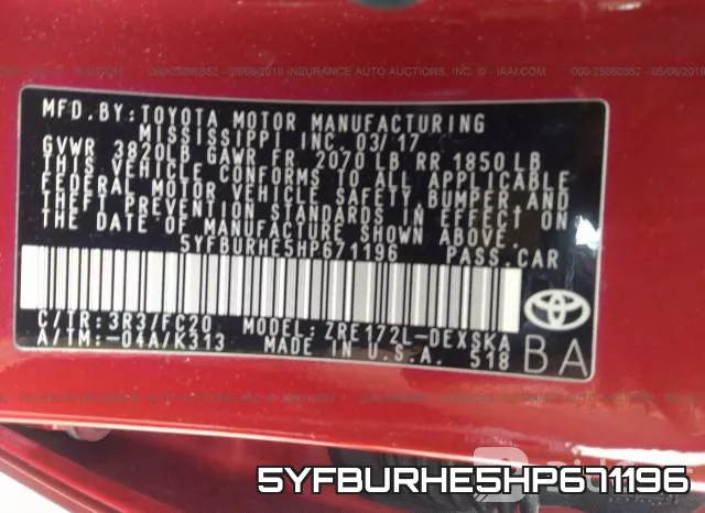 5YFBURHE5HP671196 фото 10