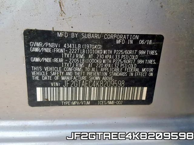 JF2GTAEC4K8209598 фото 2