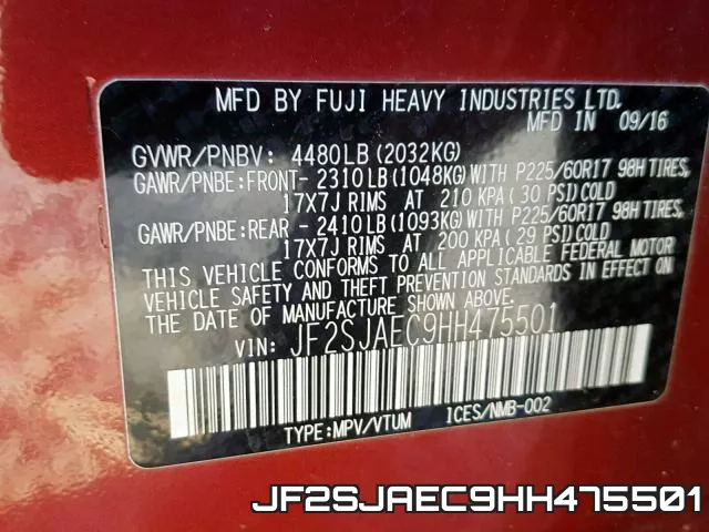 JF2SJAEC9HH475501 фото 2