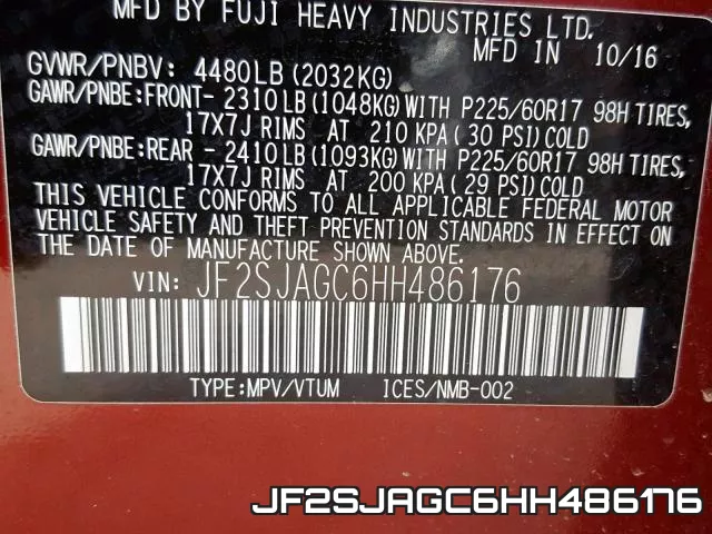 JF2SJAGC6HH486176 фото 2