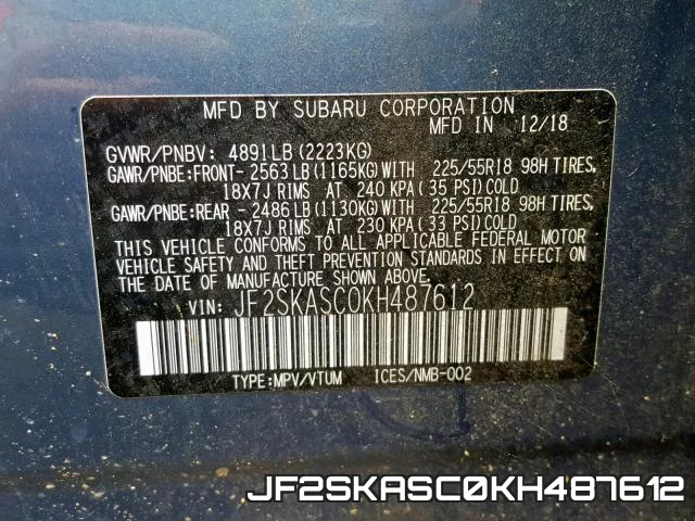 JF2SKASC0KH487612 фото 2