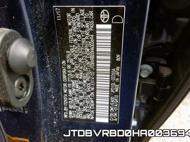 JTDBVRBD0HA003694 фото 2