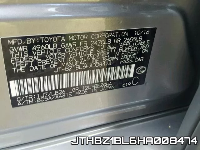 JTHBZ1BL6HA008474 фото 2