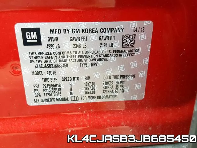 KL4CJASB3JB685450 фото 2