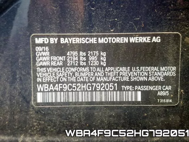 WBA4F9C52HG792051 фото 2