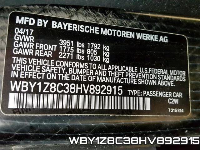 WBY1Z8C38HV892915 фото 2