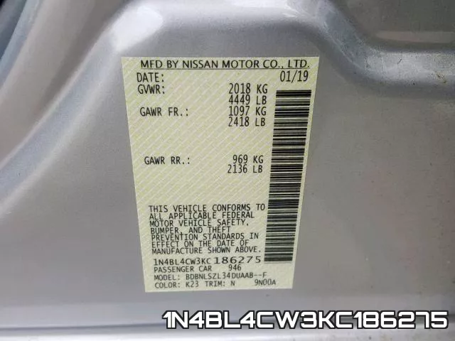1N4BL4CW3KC186275 фото 2