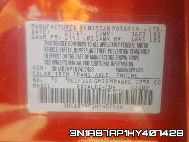 3N1AB7AP1HY407428 фото 2