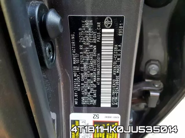 4T1B11HK0JU535014 фото 2