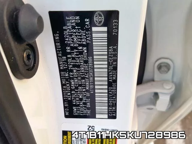 4T1B11HK5KU728986 фото 2
