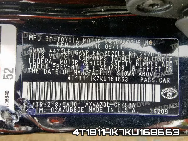 4T1B11HK7KU168663 фото 2