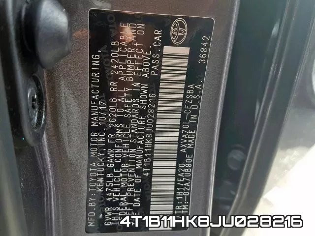 4T1B11HK8JU028216 фото 2
