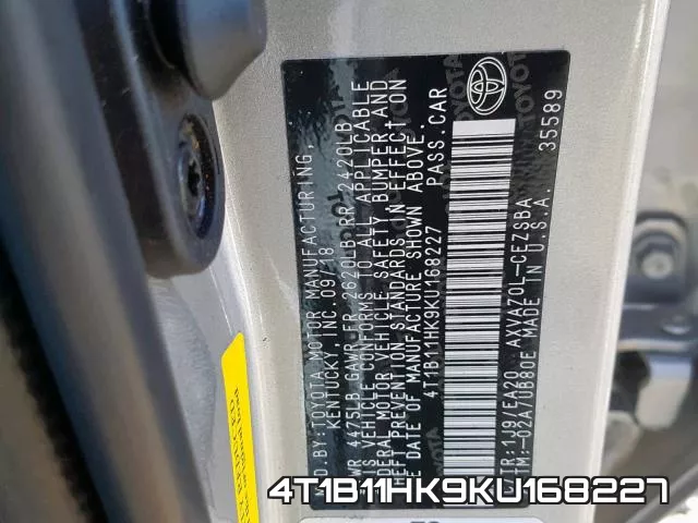 4T1B11HK9KU168227 фото 2