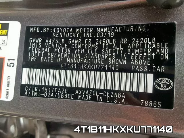 4T1B11HKXKU771140 фото 2