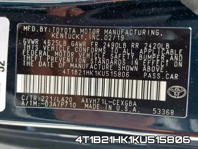 4T1B21HK1KU515806 фото 2