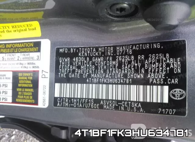4T1BF1FK3HU634781 фото 10