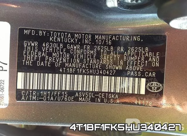 4T1BF1FK5HU340427 фото 10