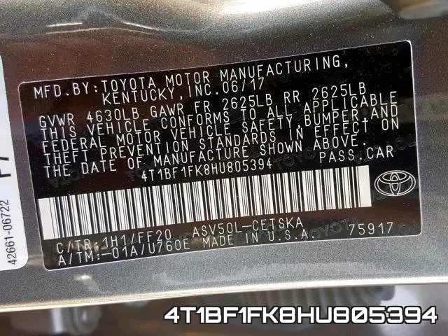 4T1BF1FK8HU805394 фото 2