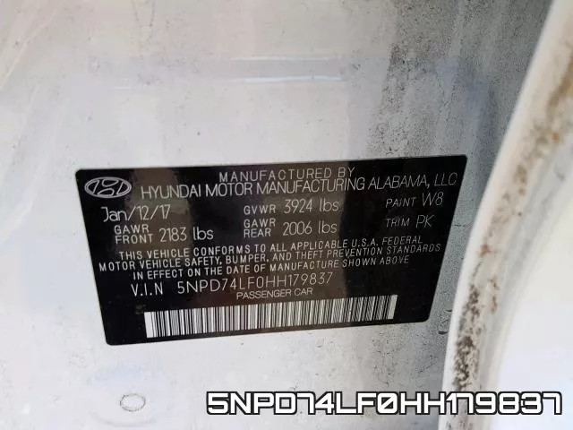 5NPD74LF0HH179837 фото 2
