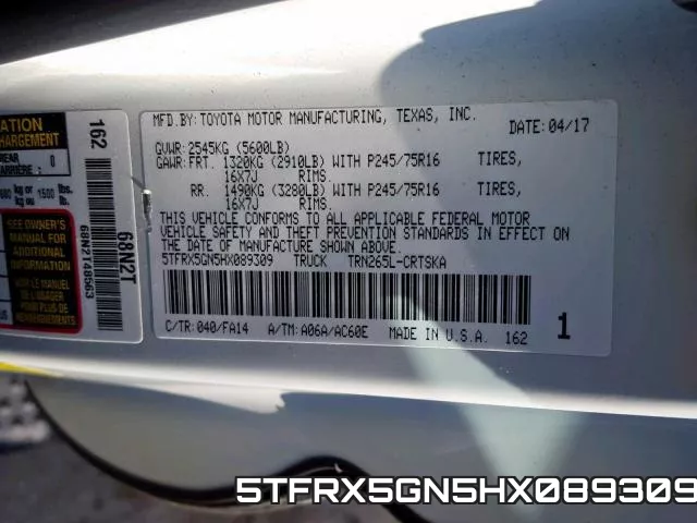 5TFRX5GN5HX089309 фото 2