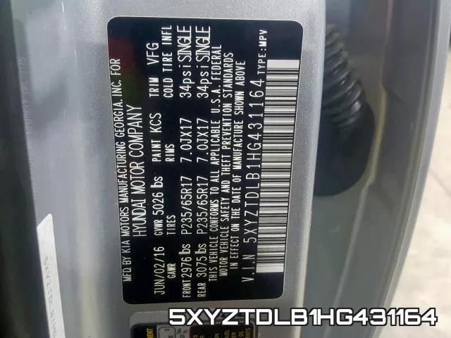 5XYZTDLB1HG431164 фото 2