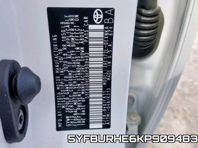 5YFBURHE6KP909483 фото 2