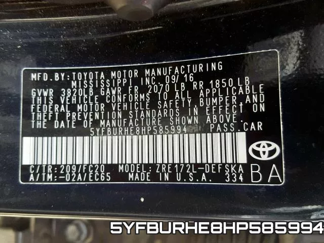 5YFBURHE8HP585994 фото 2