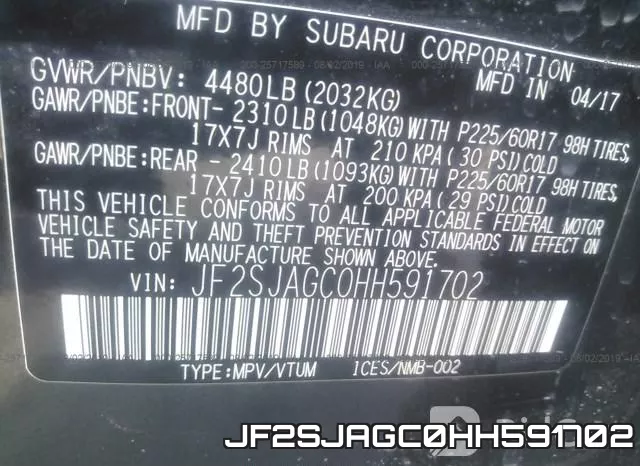 JF2SJAGC0HH591702 фото 10