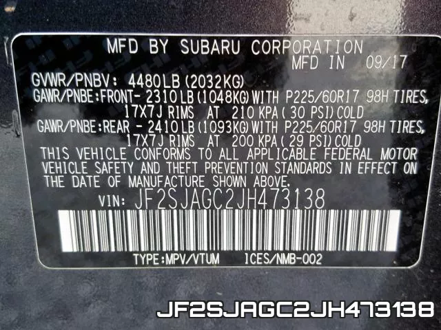 JF2SJAGC2JH473138 фото 2